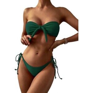 ZAFUL Women Strapless Bikini Swimsuit,TieSide Scrunch Butt Bandeau Bikini Set, S